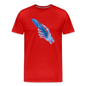 Couteau à rayons X bleu en main - T-shirt bio Premium Homme - rouge - Devant - Damien (186cm)