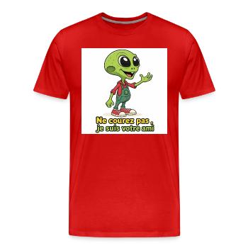 Alien - Ne courez pas ,je suis votre ami - T-shirt bio Premium Homme - rouge - Devant - Damien (186cm)