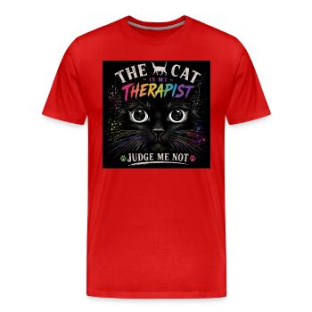 Thérapie par chats : Le chat est mon thérapeute - T-shirt bio Premium Homme - rouge - Devant - Damien (186cm)