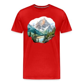Mountains - Men's Premium Organic T-Shirt - red - Front - Damien (186cm)