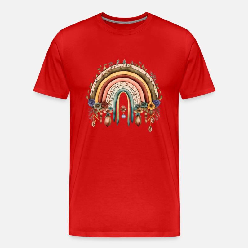 Boho Regenbogen mit Blumen - Männer Premium Bio T-Shirt - Rot
