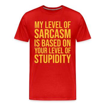 Mon niveau de sarcasme - T-shirt bio Premium Homme - rouge - Devant - Damien (186cm)