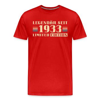 Jahrgang 1933 geboren 90. Geburtstag Vintage - Männer Premium Bio T-Shirt - Rot - Vorne - Damien (186cm)