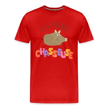Future chasseuse annonce grossesse bebe fille - T-shirt bio Premium Homme - rouge - Devant - Damien (186cm)