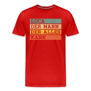 Der Mann Der Alles kann Luca - Männer Premium Bio T-Shirt - Rot - Vorne - Damien (186cm)