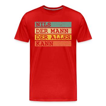 Der Mann Der Alles kann Nils - Männer Premium Bio T-Shirt - Rot - Vorne - Damien (186cm)
