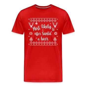 most likely to offer santa a beer - Men's Premium Organic T-Shirt - red - Front - Damien (186cm)