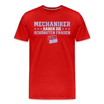 Mechaniker haben die schönsten Frauen - Männer Premium Bio T-Shirt - Rot - Vorne - Damien (186cm)