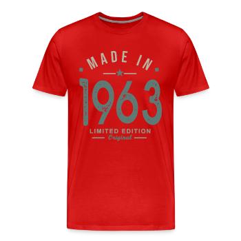 made in 1963 anniversaire 59 ans cadeau humour - T-shirt bio Premium Homme - rouge - Devant - Damien (186cm)