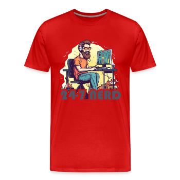 24h/24 et 7j/7 pour les programmeurs et les joueurs - T-shirt bio Premium Homme - rouge - Devant - Damien (186cm)