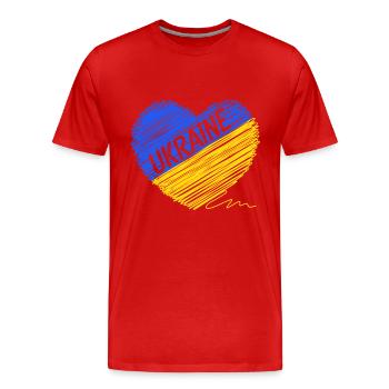 Drapeau de l’Ukraine - Priez pour l’Ukraine - Viva Ukraine - T-shirt bio Premium Homme - rouge - Devant - Damien (186cm)