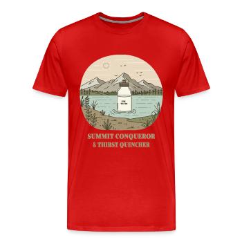 Randonneurs au sommet et désaltérants - T-shirt bio Premium Homme - rouge - Devant - Damien (186cm)