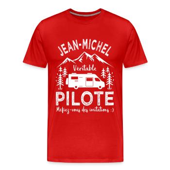 Jean Michel véritable pilote camping car Humour - T-shirt bio Premium Homme - rouge - Devant - Damien (186cm)