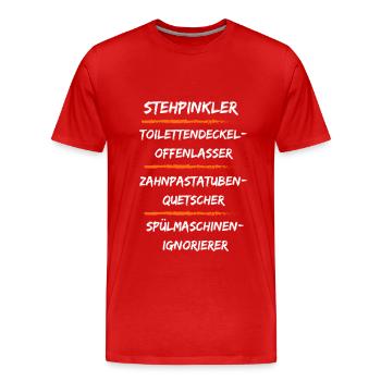 Stehpinkler Sitzpinkler Hausarbeit Leben Beziehung - Männer Premium Bio T-Shirt - Rot - Vorne - Damien (186cm)