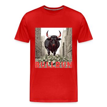Bullrun Bitcoin Crypto-monnaie Paiement futur - T-shirt bio Premium Homme - rouge - Devant - Damien (186cm)