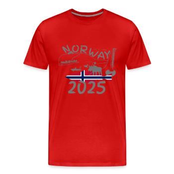 Norvège 2025 Lieu jaune avec montagnes et pêche à l’orignal - T-shirt bio Premium Homme - rouge - Devant - Damien (186cm)