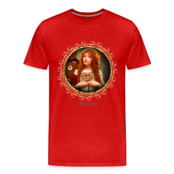 Spruch Du mich auch Frau mit Lebkuchenherz - Männer Premium Bio T-Shirt - Rot - Vorne - Damien (186cm)