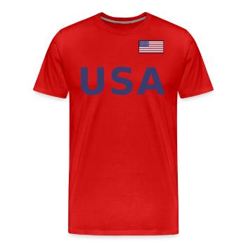 TEAM USA amerikanische Flagge Fahne über Schrift - Männer Premium Bio T-Shirt - Rot - Vorne - Damien (186cm)