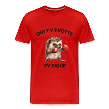Qui s'y frotte s'y pique, hérisson boxeur Humour - T-shirt bio Premium Homme - rouge - Devant - Damien (186cm)
