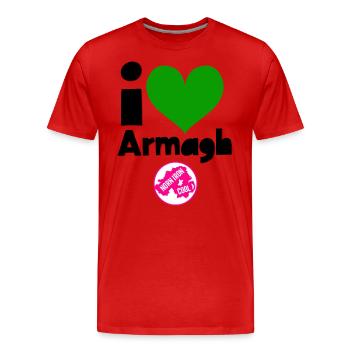 Armagh - Männer Premium Bio T-Shirt - Rot - Vorne - Damien (186cm)