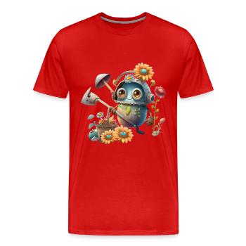 Niedlicher Roboter im Garten - Männer Premium Bio T-Shirt - Rot - Vorne - Damien (186cm)