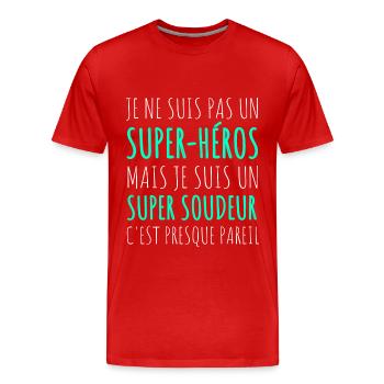 Super soudeur super-héros humour soudure cadeau - T-shirt bio Premium Homme - rouge - Devant - Damien (186cm)