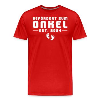 Schwangerschaftsankündigung 2024 Onkel - Männer Premium Bio T-Shirt - Rot - Vorne - Damien (186cm)
