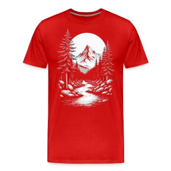 Landschaft Natur Berge Wald Bäume Baum Fluss Berg - Männer Premium Bio T-Shirt - Rot - Vorne - Damien (186cm)