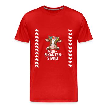 Müh-Sikanten-Stadl - Männer Premium Bio T-Shirt - Rot - Vorne - Damien (186cm)