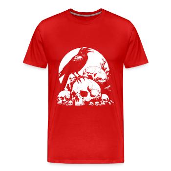 Big mystical raven sitting on sculls - Men's Premium Organic T-Shirt - red - Front - Damien (186cm)