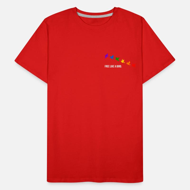Libre comme un oiseau, aux couleurs de l’arc-en-ciel - Blanc T-shirt bio Premium Homme