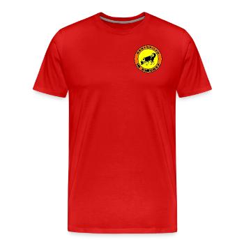Mantrailer in action Boder Collie - Men's Premium Organic T-Shirt - red - Front - Damien (186cm)