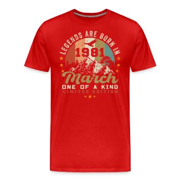 Mars 1981 Vintage anniversaire rétro cadeau - T-shirt bio Premium Homme - rouge - Devant - Damien (186cm)