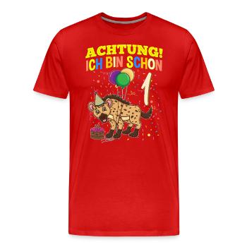 Achtung Ich Bin Schon 1 Tier Geburtstag Hyäne - Männer Premium Bio T-Shirt - Rot - Vorne - Damien (186cm)