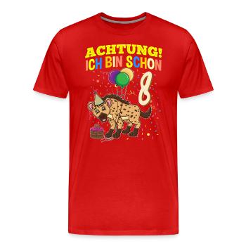 Achtung Ich Bin Schon 8 Tier Geburtstag Hyäne - Männer Premium Bio T-Shirt - Rot - Vorne - Damien (186cm)