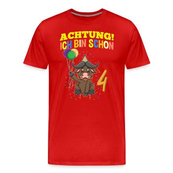 Achtung Ich Bin Schon 4 Geburtstag Büffel Bison - Männer Premium Bio T-Shirt - Rot - Vorne - Damien (186cm)