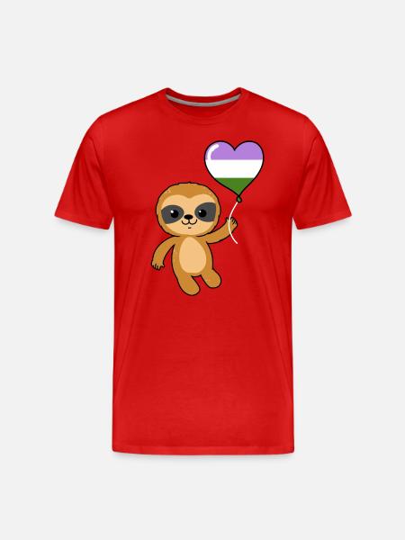 Sloth Heart Balloon Genderqueer - Men's Premium Organic T-Shirt - red
