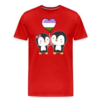 Genderqueer Pride Penguin Paire - T-shirt bio Premium Homme - rouge - Devant - Damien (186cm)