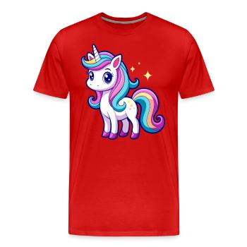 Süßes Regenbogen-Einhorn - Männer Premium Bio T-Shirt - Rot - Vorne - Damien (186cm)