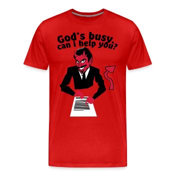 God's busy. Can i help? - T-shirt bio Premium Homme - rouge - Devant - Damien (186cm)