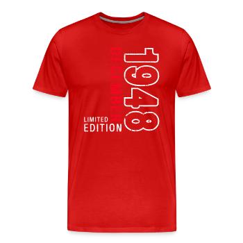 75th Birthday Original December Born 1948 - Men's Premium Organic T-Shirt - red - Front - Damien (186cm)