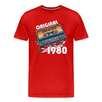 44e anniversaire homme Cassette avril Vintage des années 1980 - T-shirt bio Premium Homme - rouge - Devant - Damien (186cm)