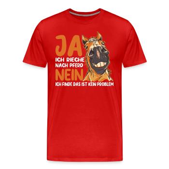 Ja ich rieche nach Reitsport Geschenk - Männer Premium Bio T-Shirt - Rot - Vorne - Damien (186cm)