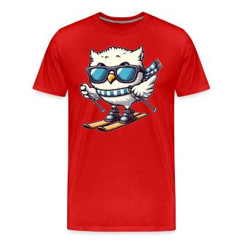 Snowy Owl Skier, Winter Vacation Charm - Men's Premium Organic T-Shirt - red - Front - Damien (186cm)