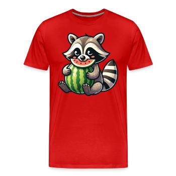 Raccoon with Watermelon Fruity Funny - Men's Premium Organic T-Shirt - red - Front - Damien (186cm)