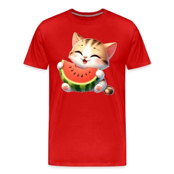 Cat Melon Watermelon Funny Fruity - Men's Premium Organic T-Shirt - red - Front - Damien (186cm)
