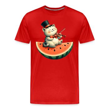 Chat Violon Chapeau Haut de Forme Musique Classique Violon Melo - T-shirt bio Premium Homme - rouge - Devant - Damien (186cm)