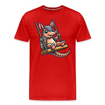 Lustiges Gürteltier Schaukel Cartoon Spielplatz - Männer Premium Bio T-Shirt - Rot - Vorne - Damien (186cm)