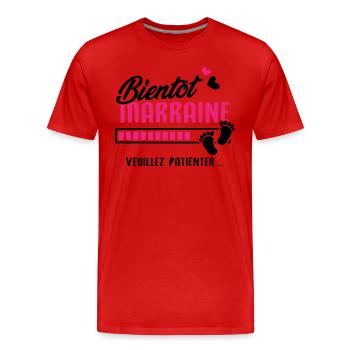 Bientôt marraine veuillez patienter - T-shirt bio Premium Homme - rouge - Devant - Damien (186cm)