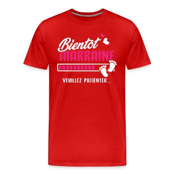 Bientôt marraine veuillez patienter - T-shirt bio Premium Homme - rouge - Devant - Damien (186cm)